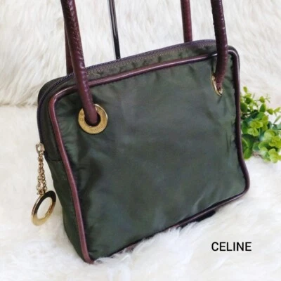 CELINE ручная сумка с короткими ручками нейлона кожи цвет зеленый б/у - Изображение 1 из 4