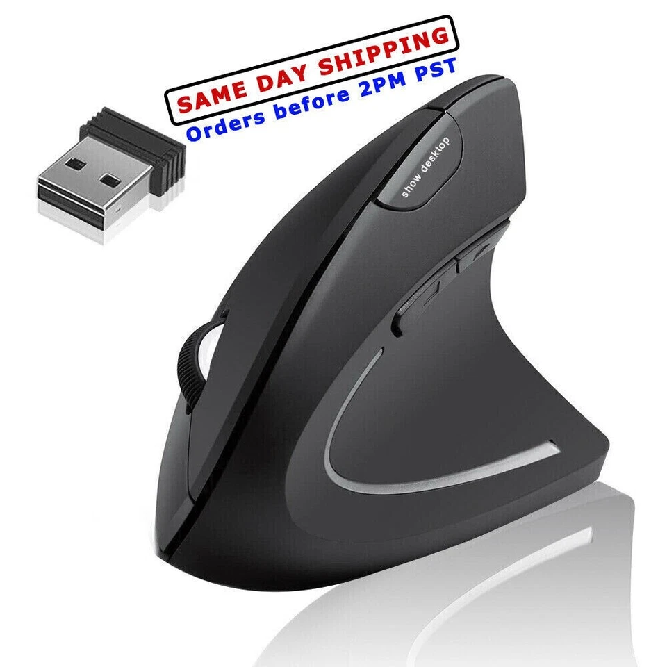 2.4G Wireless Vertical Ergonomic Optical Mouse 1600DPI 5-Button for Laptop PC US - Image 1 of 1