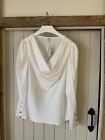 River Island, White Blouse, Size 12,  Cowl, Long Sleeves, Rose Gold Cuff Buttons