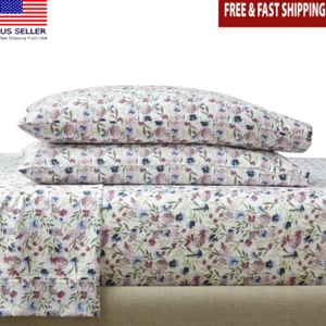 Queen 300 Thread Count Cool Cotton Sateen Bed Sheet Set Bedding Set 4-Piece NEW - Picture 1 of 6