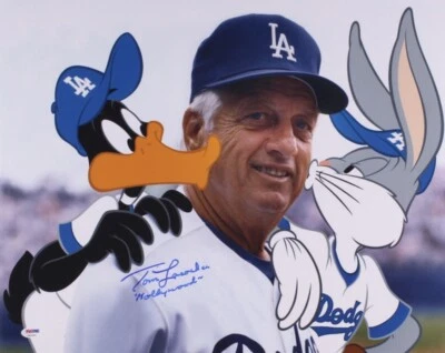 Tommy Lasorda “Hollywood” Ins. Signed LA Dodgers 16x20 Warner Bros Photo PSA/DNA - Image 1 of 2