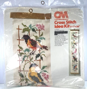 CM Columbia Minerva Cross Stitch Kit Vtg 1977 5.5" x 30 Song Birds Bell Pull NEW - Picture 1 of 3