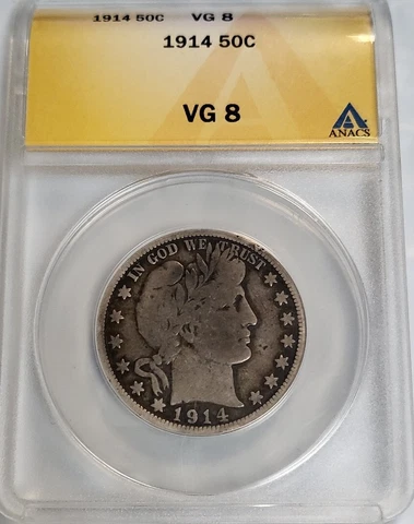 1914 Barber Half Dollar VG 8 ANACS 90% Silver 50c A931 Cover