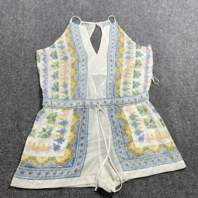 女式多色 V 领连身裤抽象印花无袖口袋 M 码 — 第 1/4 张图片