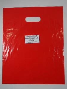 500 Qty. 12" x 15" Red Glossy Low Density Merchandise Bag Retail Shopping Bags - Picture 1 of 7