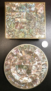 Set of Abalone Inlaid Alpaca Silver Jewelry / Trinket Box & Dish! Exquisite!!! - Picture 1 of 12