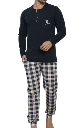 Herren Pyjama lang Schlafanzug Hausanzug Nachtwäsche langarm M L XL XXL 3XL 4XL