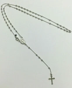 COLLANA ROSARIO IN ARGENTO 925% RODIATO UOMO DONNA CROCE MADONNA - Foto 1 di 1