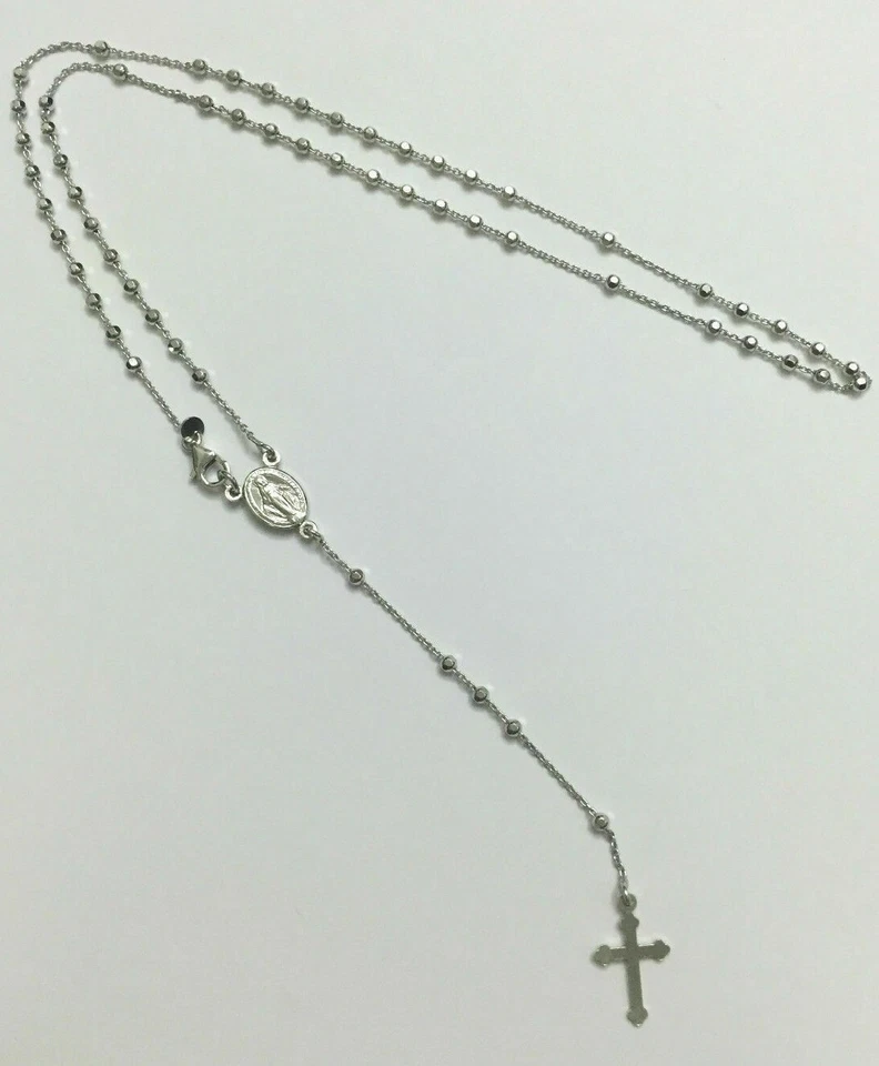 COLLANA ROSARIO IN ARGENTO 925% RODIATO UOMO DONNA CROCE MADONNA - Immagine 1 di 1