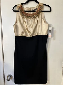 Tiana B Women's Gold & Black Sheath Dress  Size 14 Silky Top NWT Jewel Collar - Picture 1 of 11