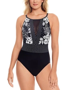 Swim Solutions NEW FLOWER SPOT High-Neck One-Piece Swimsuit, US 10 - Picture 1 of 2