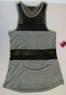 Camiseta sin mangas Material Girl Active Mesh Fishnet gris junior talla pequeña Foto 1 de 4