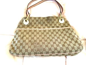 Authentic Beige & Pink Gucci Bag pink leather trim Leather handle with dusty bag - Picture 1 of 9