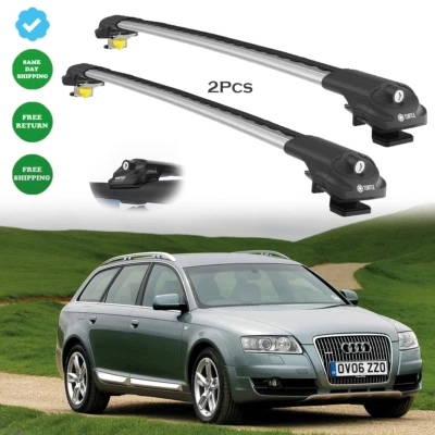 Barras transversales plateadas para Audi A6 Allroad (C6) 2006-2011 portaequipajes de techo fácil instalación 2x Foto 1 de 4