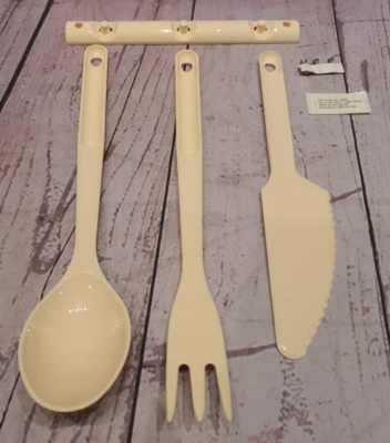 SET OF 3 Tupperware Kitchen Cooking Utensils w/ Hanging Rack - BEIGE - Image 1 of 4