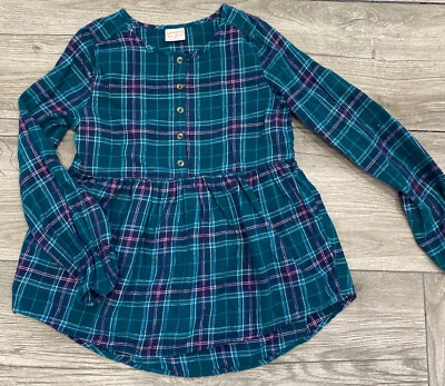 Girls Jumping Beans Button Up Shirt Size 8  Teal Silver Pink White Plaid - Image 1 of 3