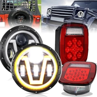 2x DOT 7" LED Headlights Hi-Lo DRL H4 for Jeep Wrangler TJ LJ w/ LED Tail Lights - Image 1 of 4