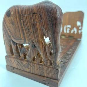 Vintage Hand-Carved India Elephants Wooden Book Rack Folding and Expandable - Imagen 1 de 9