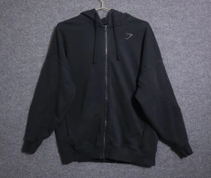 Gymshark Hoodie Men Large Black Power Zip Hoody Relaxed Fit Athleisure Train EUC - Picture 1 of 4