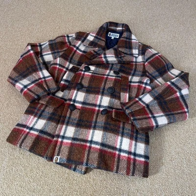Bape Love Gene Check P Coat M 男式未使用红色穿 Jin Akanishi 著 — 第 1/4 张图片