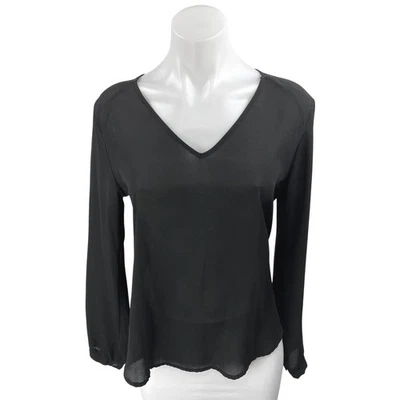 Camisa Blusa Top Lush Negra Para Mujer Manga Larga Cuello en V Pullover Informal Talla S Foto 1 de 3