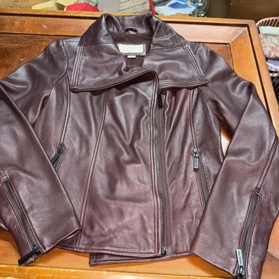Michael Kors 100% Leather Jacket Asymmetrical Moto Women’s Medium Brown Soft - Image 1 of 4