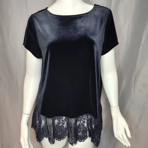 Adrianna Papell L black velvet lace Peplum Y2K fairy goth whimsy TV show preppy - Picture 1 of 8