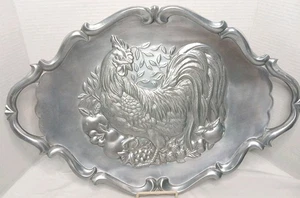 Large Handled Rooster Tray Metal Serveware 23.5 In - Picture 1 of 7