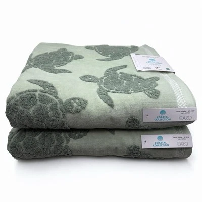 Toallas de baño Caro Home 2 piezas 100 % algodón verde tortuga Foto 1 de 4
