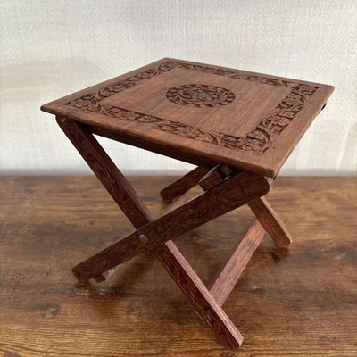 Vintage Decorative Folding Stand / Stool Made In India, Hand Carved - Image 1 of 4
