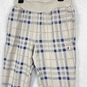 VTG Champion Reverse Weave Mens M Beige Plaid Fleece Jogger Sweatpants Y2K 90s - Picture 1 of 11