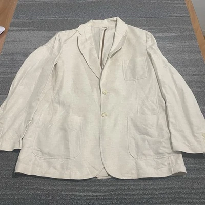 Havanera Co Blazer 男式 42R 米色亚麻棉人字形非结构化古巴* — 第 1/4 张图片