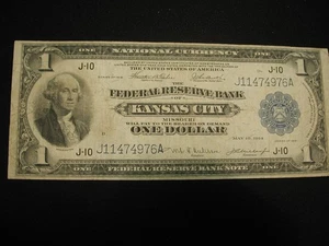 1914 Kansas City Federal Reserve Bank One Dollar FR 719 National Currency VF - Picture 1 of 5