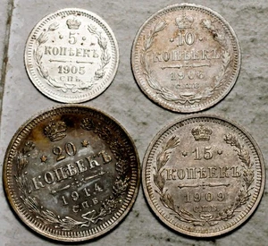 RUSSIA SILVER 5-10-15-20 KOPEKS 1905-1906-1909-1914 - Bild 1 von 2
