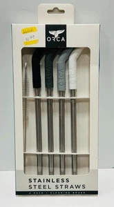 ORCA Stainless steel drinking straws 4 pack w cleaning brush 4 shades of grey - Picture 1 of 6