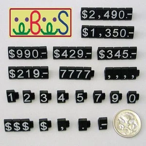 3x White Letter On Black Plastic Price Display Set (340 Cubes/Set) Tag Label - Picture 1 of 1