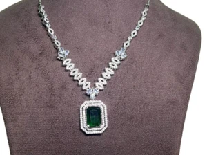 Emerald Statement Necklace Set ,925 Sterling Silver Earring With Necklace , - Picture 1 of 3
