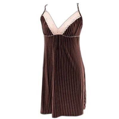 Pijama de renda elástica listrado rosa marrom California Dynasty tamanho pequeno - Imagem 1 de 4