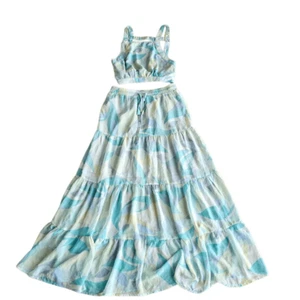 Sky to moon Sz S blue multicolor maxi skirt and open back top set - Picture 1 of 7