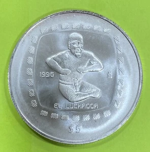 MEXICO. AÑO 1996 5 PESOS PLATA ( 1 ONZA PLATA ) " EL LUCHADOR " PESO 31,gr - Picture 1 of 2