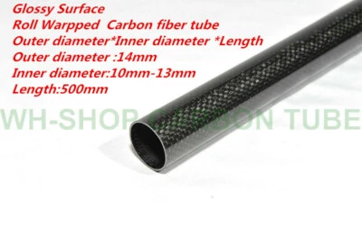 3K Carbon Fiber Tube/Pipe OD 14mm ID 10mm 12mm 13mm L500MM Roll Wrapped Poles - Image 1 of 4