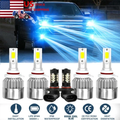 6X LED Headlights +Fog Lights 8000K for 03-06 Chevy Silverado 1500 2500HD 3500HD - Image 1 of 4
