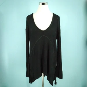 Free People Size Small S Thermal Waffle Knit V Neck Long Sleeve Boho Top - Picture 1 of 7