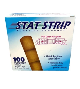 STAT Strip Adhesive Bandages 200 Flexible 3/4 "x 3" Latex Free 2 Boxes of 100 - Picture 1 of 6