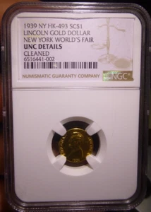 1939 Gold So Called Dollar NY WF Lincoln Dollar HK-493 NGC Unc Details - Picture 1 of 4