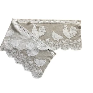 Vintage Lace Window Valance Panel White Chicken Rooster Farm Design - Picture 1 of 3