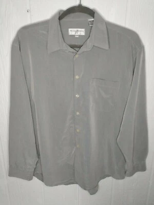 Camisa de vestir Michael Brandon para hombre XL Chemise botón delantero gris plateado liso Foto 1 de 4