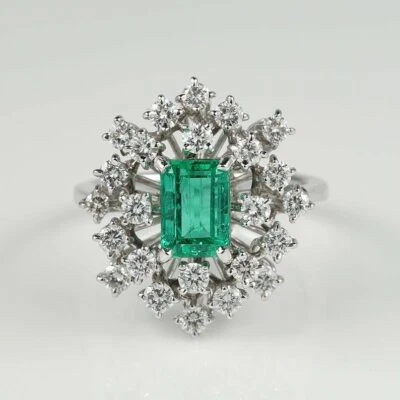 耸人听闻的 4.50 克拉哥伦比亚翡翠和立方氧化锆复古戒指 925 银 — 第 1/4 张图片