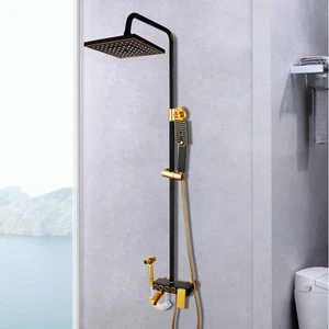 Black Digital Display Rain Shower Head Mixer Control Valve Hand Held Faucet Unit - Bild 1 von 11