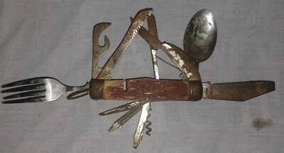 Cuchillo hobo vintage de acero inoxidable 11 herramientas mango de hueso - Hecho en Japón Foto 1 de 4